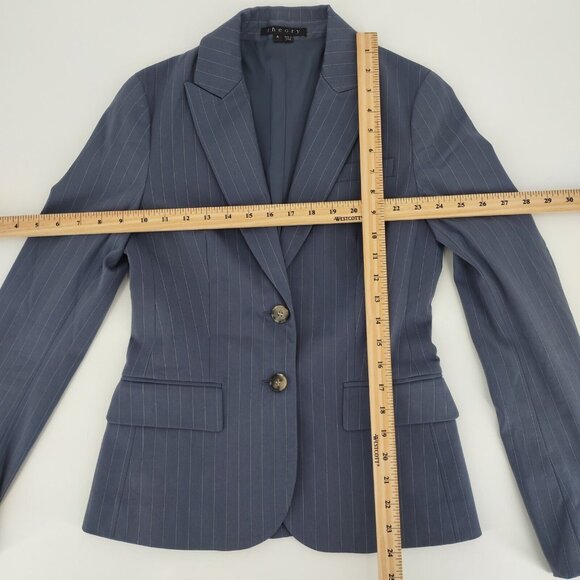 Theory Sz 4 Nettie Pinstripe Single Breasted Blazer Suite Jacket Blue Tortoise - Picture 14 of 15